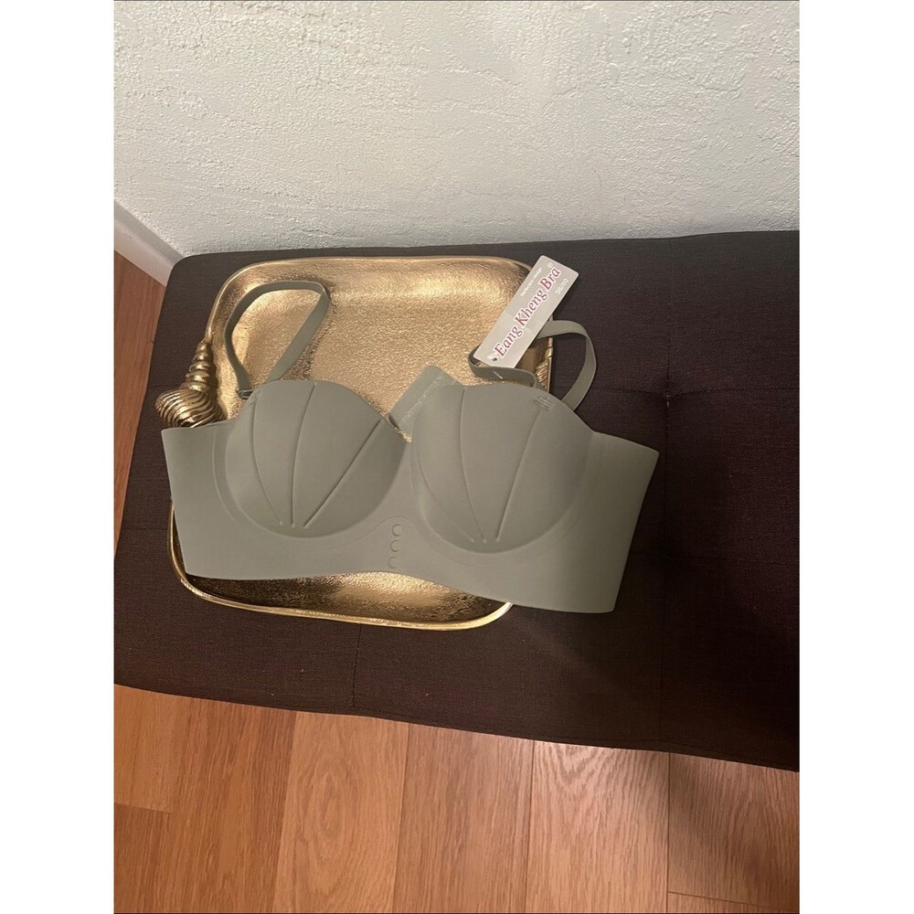 #2019: Strapless Olive Green Molded Cup Bra with Removable Straps